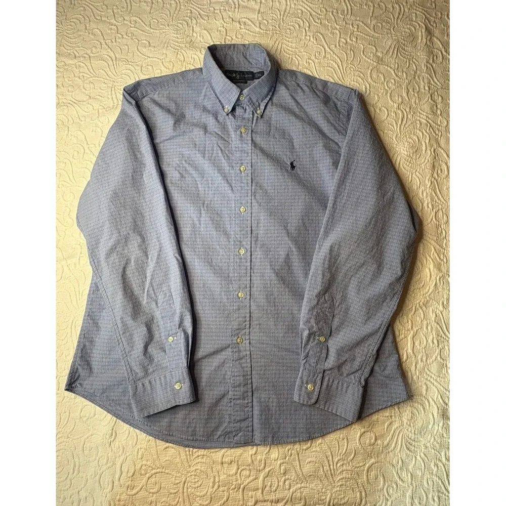 Ralph Lauren custom fit extra large blue patterned shirt, men sized extra large.